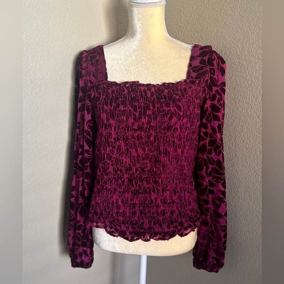torrid Tops - Torrid NWT Deep Red Smocked velvet Floral Blouse size L